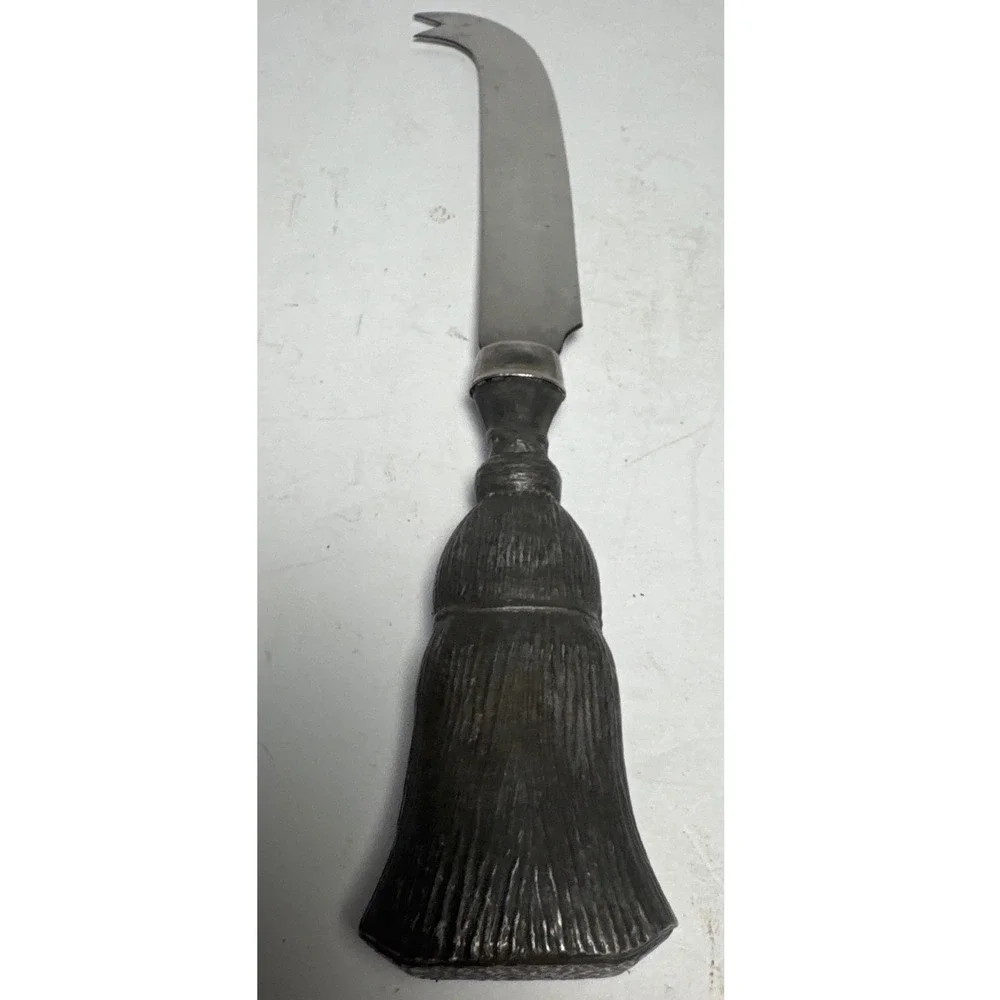 Vintage Pewter Handle Cheese Knife Fork Tip Stainless Steel Cheese Server Rustic